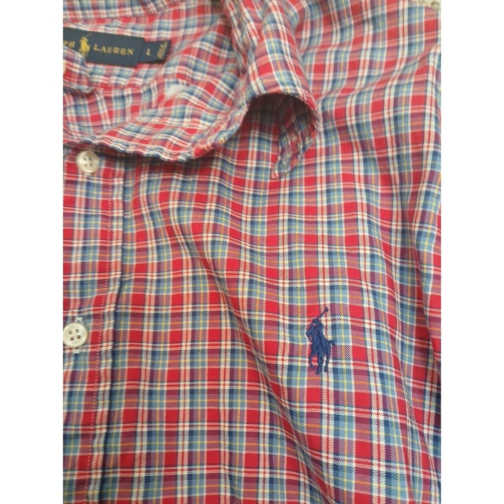 Polo Ralph Lauren Mens Shirt Red White Blue XL Plaid Button Down Minimal Wear - Picture 4 of 7